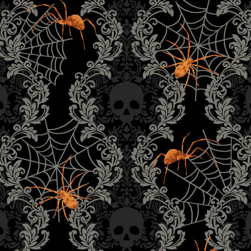 tela de halloween para adultos con arañas y calaveras