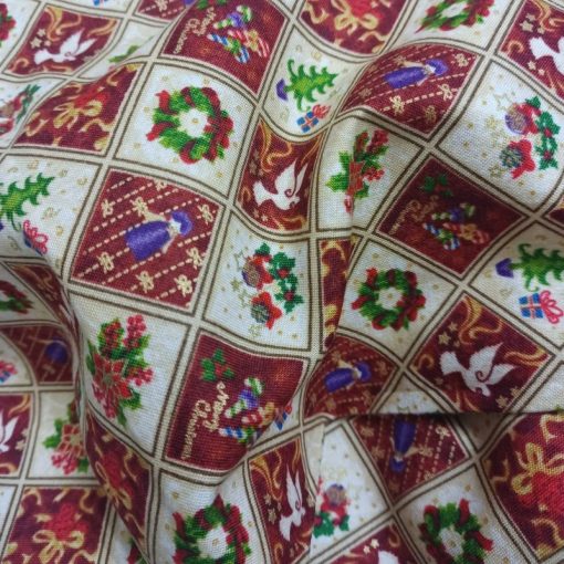Tela de Navidad patchwork americano con estampado de rombs y motivos tipicos